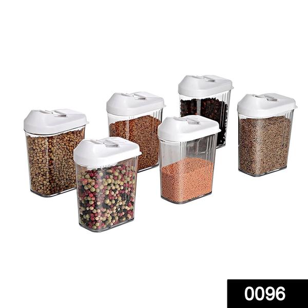 0096 Plastic Easy Flow Storage Jar with Lid (750ml, Set of 6)