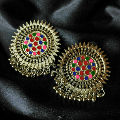 Rainbow Chakra Radiance: Multicolored Jhumka Earrings - Style 1 - Bilzz.in