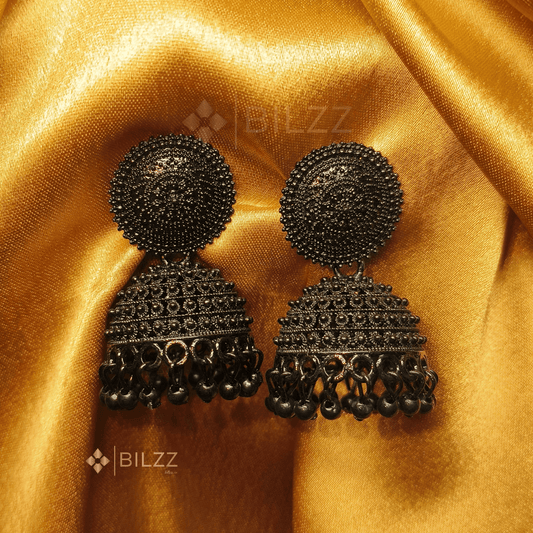 Radiant Black Jhumka Earrings: Statement Accessories - Bilzz.in