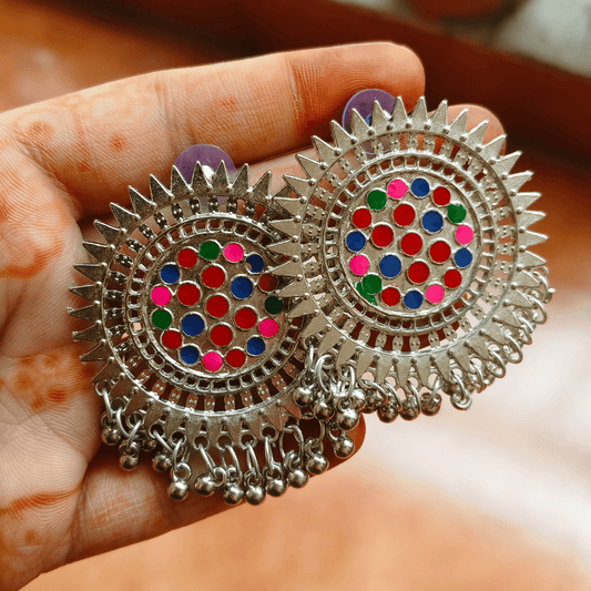 Rainbow Chakra Radiance: Multicolored Jhumka Earrings - Style 1 - Bilzz.in