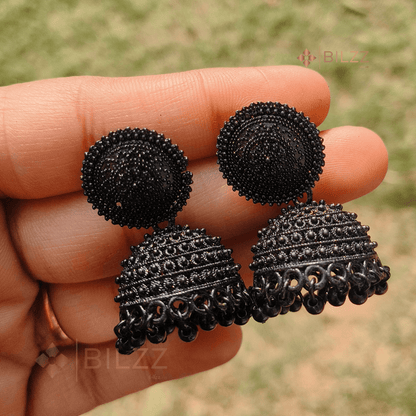 Radiant Black Jhumka Earrings: Statement Accessories - Bilzz.in
