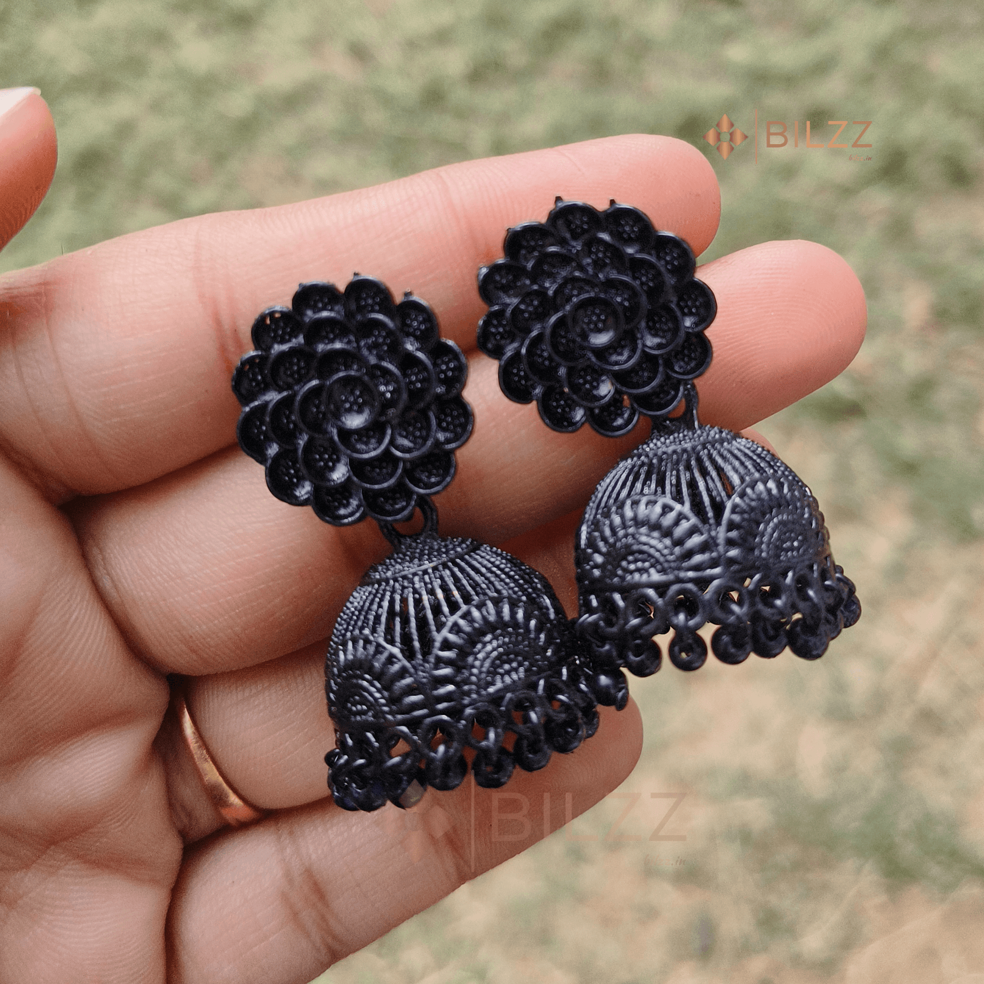 Black Rose Jhumka Earrings: Timeless Grace - Bilzz.in