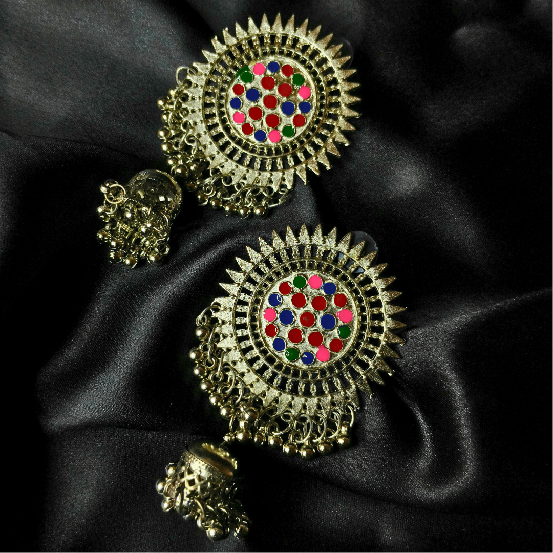 Rainbow Chakra Radiance: Multicolored Jhumka Earrings - Style 2 - Bilzz.in