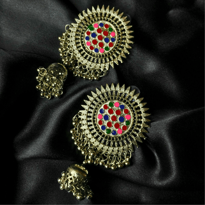 Rainbow Chakra Radiance: Multicolored Jhumka Earrings - Style 2 - Bilzz.in