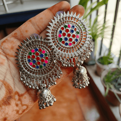 Rainbow Chakra Radiance: Multicolored Jhumka Earrings - Style 2 - Bilzz.in