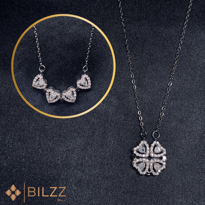 Radiant Clover Heart: Magnetic 2-in-1 Necklace Set for Women - Bilzz.in