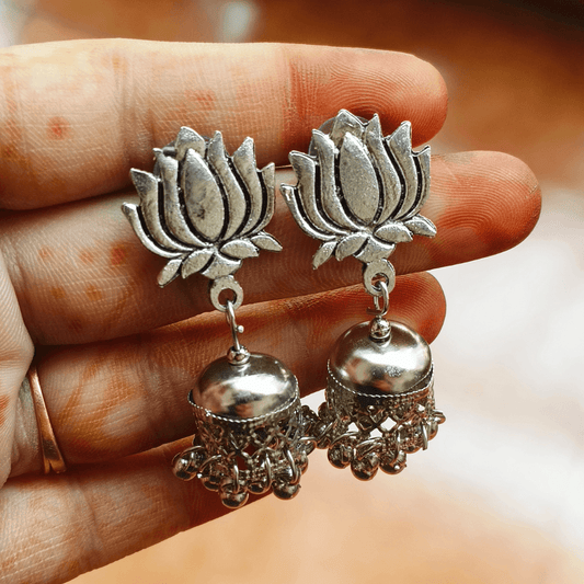 Blooming Lotus: Beaded Jhumka Earrings - Bilzz.in