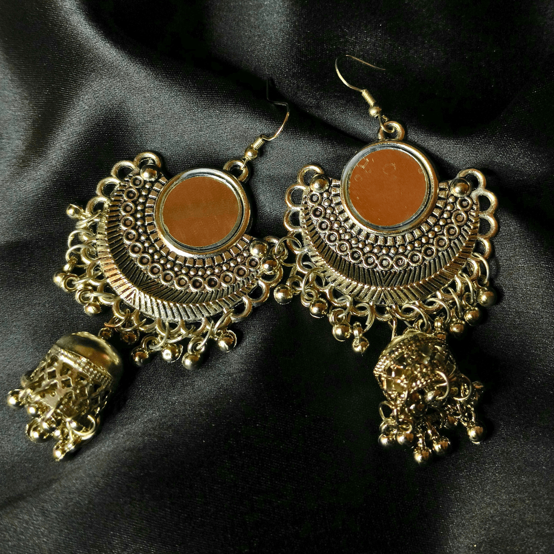 Radiant Reflections: Grand Jhumka Earrings - Bilzz.in