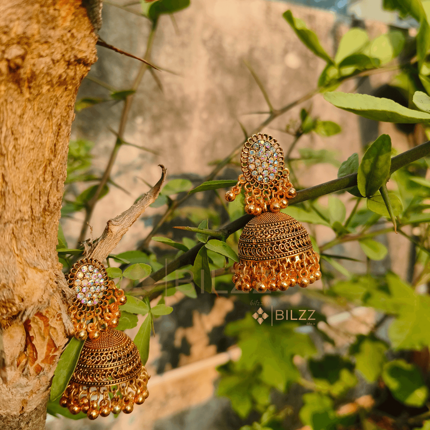 Golden Jhumka Earrings: Elegance Indian Jewelry - Bilzz.in