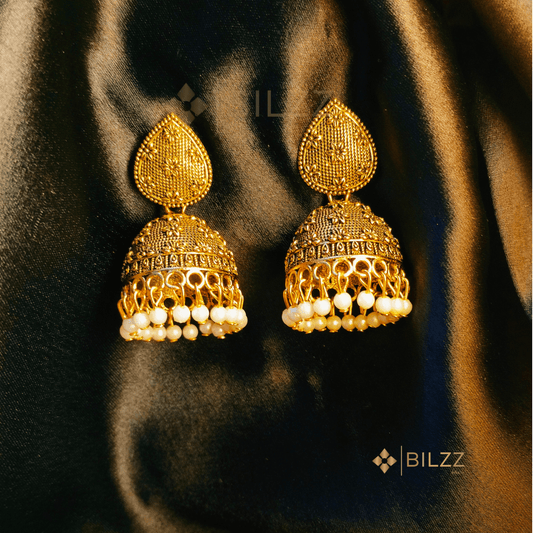 Handcrafted Golden Jhumka Earrings: Classic Elegance - Bilzz.in