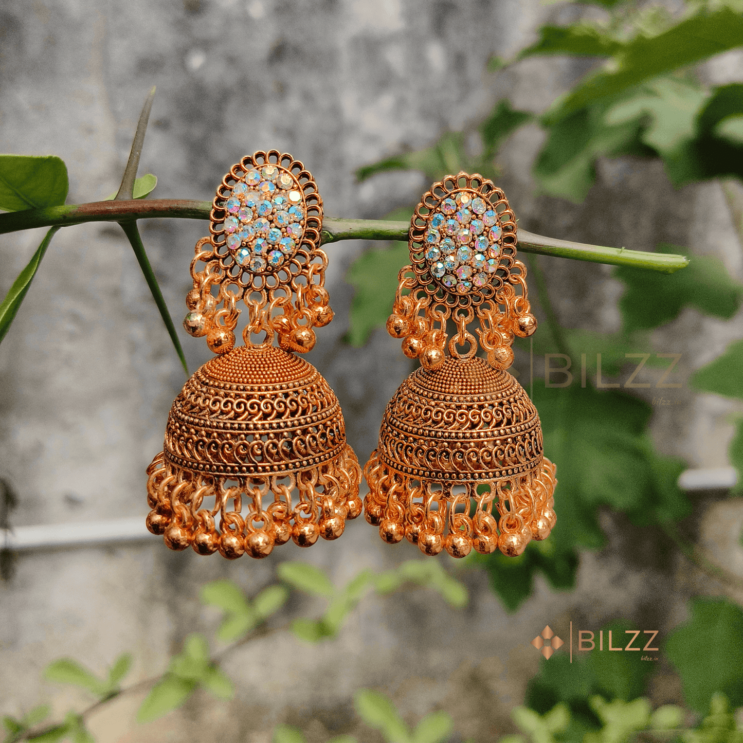 Golden Jhumka Earrings: Elegance Indian Jewelry - Bilzz.in