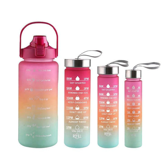 Set of 4 Water Bottle with Motivational Time Marker