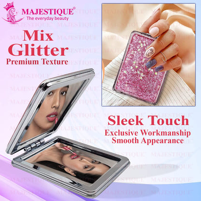 Glitter Square Pocket Mirror, 1X/2X Magnifying Folding Mirror