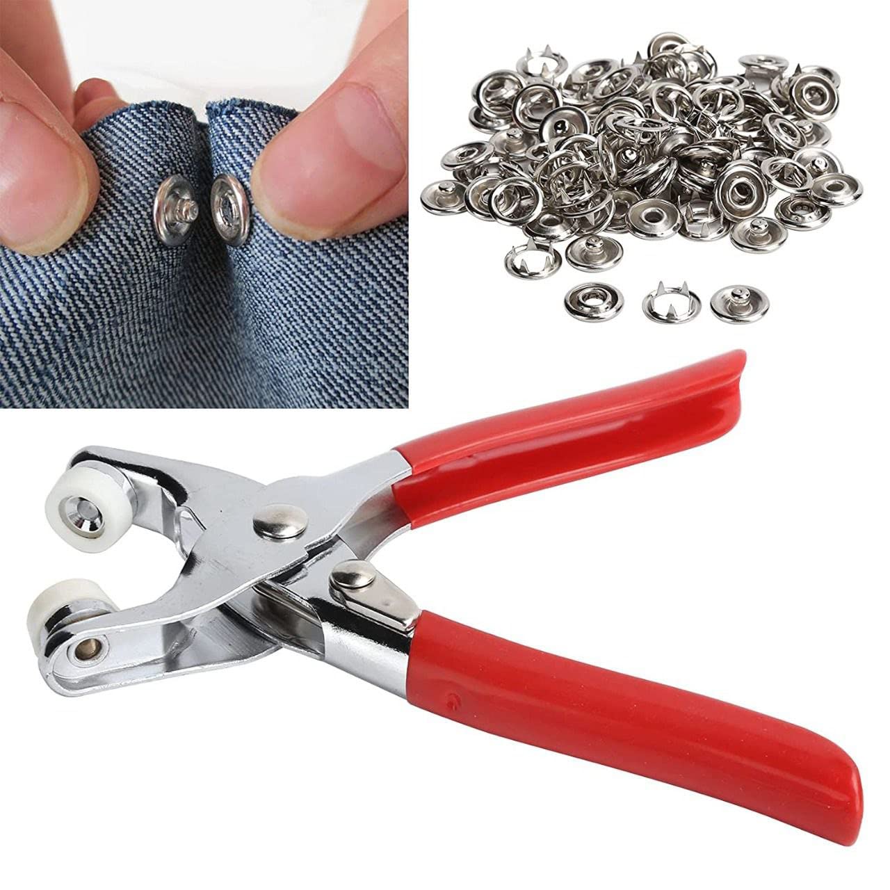 25pc Silver Button Thickened Snap Fasteners Kit Metal Copper Five Claw Buckle Set with Hand Pressure Pliers Tool DIY Sewing Buttons Set for Clothing Sewing and Crafting(only Silver Button)