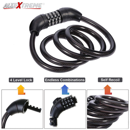 Multipurpose 4 Digit Security Resettable Bike Cable Lock Heavy Duty Anti-Theft Protection