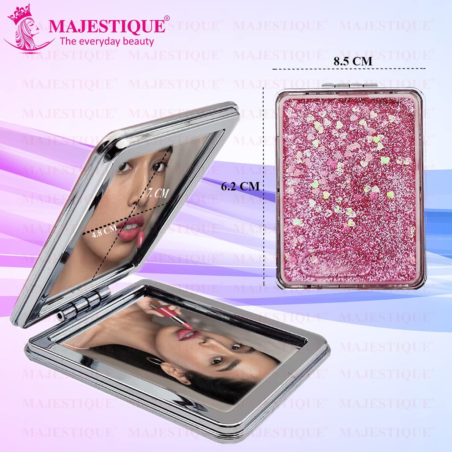 Glitter Square Pocket Mirror, 1X/2X Magnifying Folding Mirror