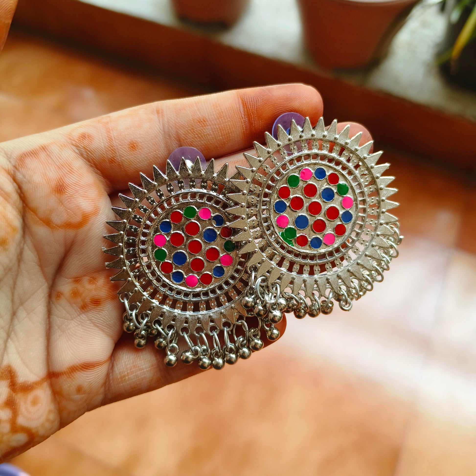 Set of 10 Silver Ethnic Jhumka Earrings - Bilzz.in