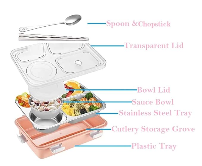 Stainless Steel Lunch Box with Spoon and Fork, for Office Women and Men & kids